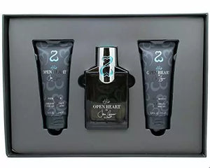 His Open Heart by Jane Seymour for Men 3pc Set 3.4 oz Eau de Toilette, Balm, Shower Gel