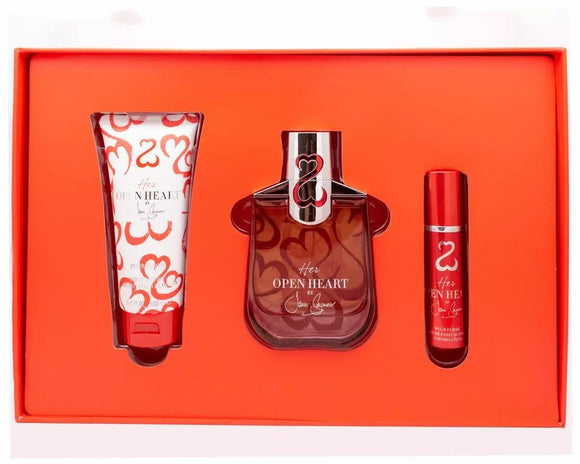 Her Open Heart by Jane Seymour for Women 3pc Set 3.4 oz Eau de Parfum, Lotion, Travel Spray