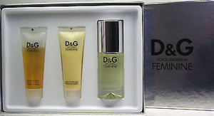 D&G Feminine Dolce & Gabbana Women 3-Piece Set: 1.7oz EDT, 3.4oz Body Milk + Gel - FragranceAndBeauty.com