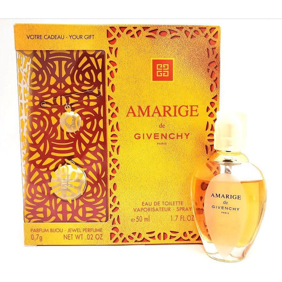 Amarige Givenchy Women 2 Piece Set: 1.7 oz EDT Low Fill + Solid Perfume Brooch Pendant - FragranceAndBeauty.com
