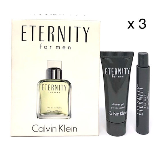 Eternity by Calvin Klein for Men Duo: .05 oz EDT Spray Vial + .5 oz Shower Gel (Lot of 3)